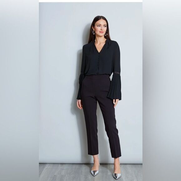T Tahari Black Dress Pants Small Elastic Waist - Picture 1 of 12